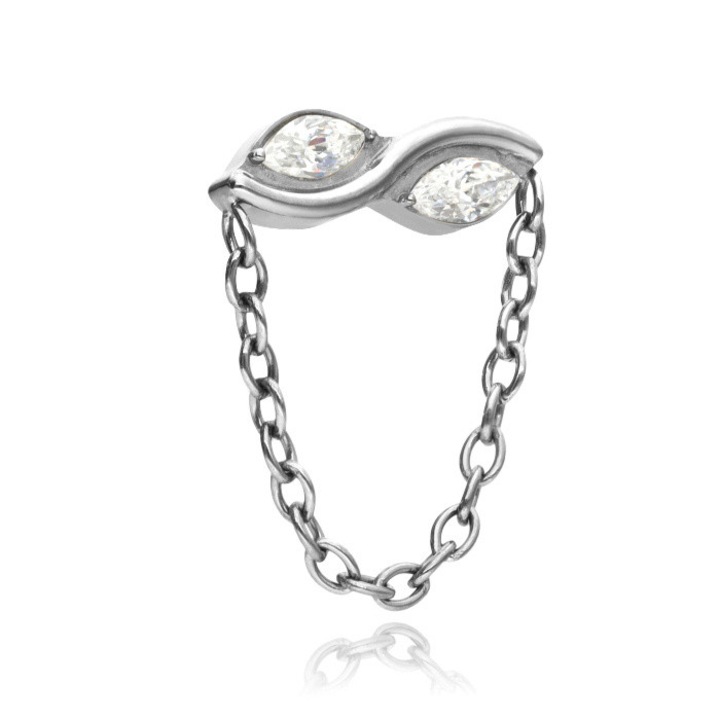 Piercing din titan cu zirconii albe, Crazy Needles, 9x11mm, argintiu