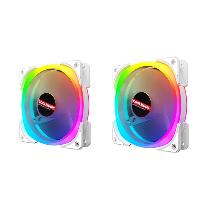 Вентилатор P12 PWM PST ARGB 0dB, Rqiurpn, Комплект 2, 120 мм, Бял