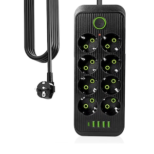Prelungitor, ZGGZERG, Prelungitor 3000W, Cu 8 prize, 4 USB, 1 porturi Type-C, 2m, 5V 3A, Protectie copii, Buton On/Off, Protectie supratensiune, Pentru birou, colt, perete, Cupru/ABS, 162*59*30mm, Negru