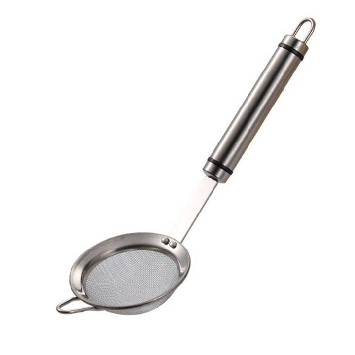 Sita de bucatarie, ZGGZERG, Cu carlig si plasa fina, Maner ergonomic, Design unic, Utilizarea convenabila, Rezistenta de lunga durata, Lavabil si reutilizabil, Pentru Strecurare Lapte Vegetal sau Sucuri de Fructe si Legume, Otel inoxidabil, 8cm, Argintiu