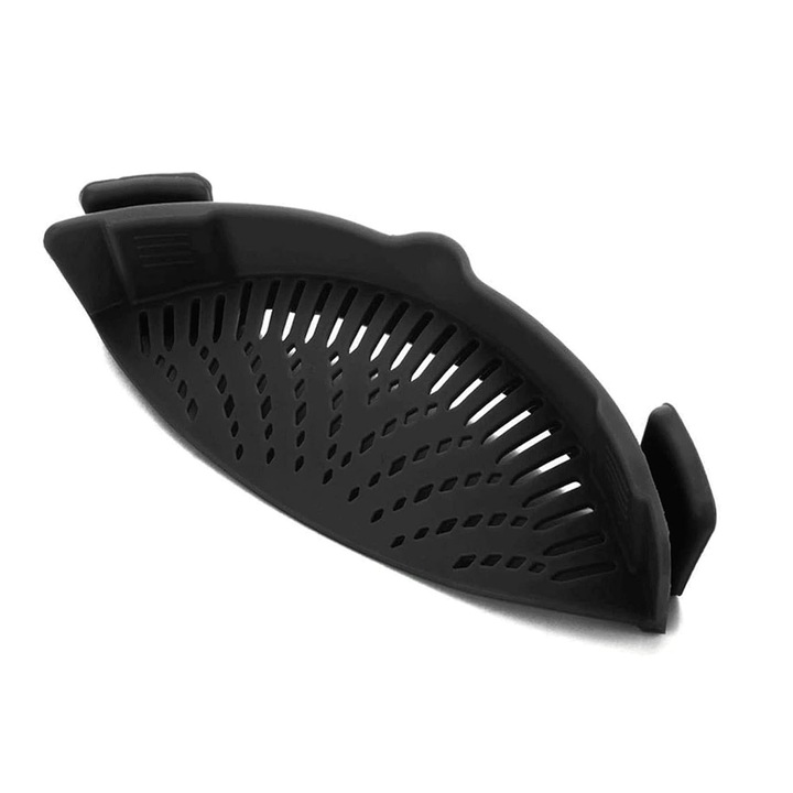 Sita din silicon, ZGGZERG, Strecuratoare ajustabila fara maner, Rezistent la caldura, Design compact, Usor de curatat, Simplu de utilizat, Pentru fructe, Legume si Paste, Silicon, 230*125*67mm, Negru