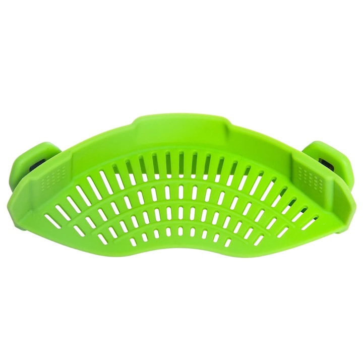 Sita din silicon, ZGGZERG, Strecuratoare ajustabila fara maner, Rezistent la caldura, Design compact, Usor de curatat, Simplu de utilizat, Pentru fructe, Legume si Paste, Silicon, 230*125*67mm, Verde