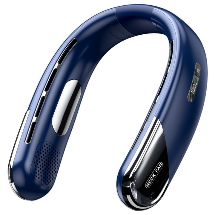 Ventilator de gat RUIOMII, portabil, 5 viteze ajustabile, design fara lame, incarcare rapida Type-C, 2400mAh, albastru