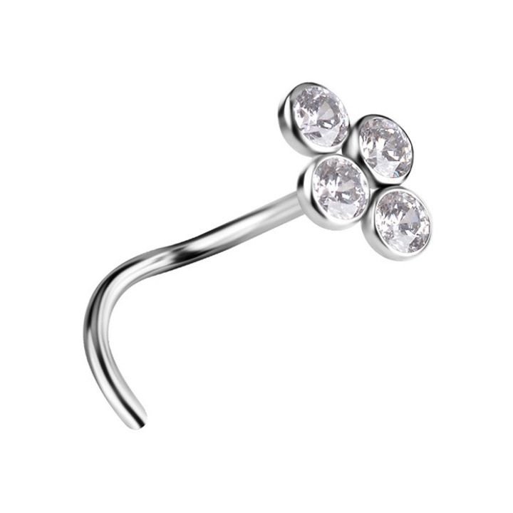 Piercing din titan cu zirconii albe, Crazy Needles, 6x4mm