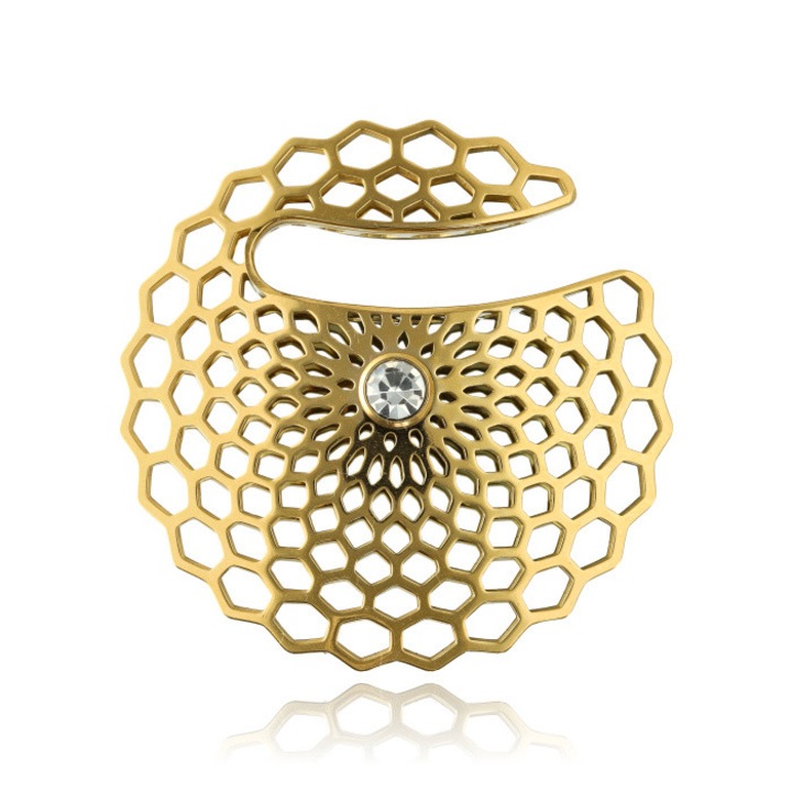 Cercel Crazy Needles, cu zirconii albe, aurii, 44x44mm, 12g