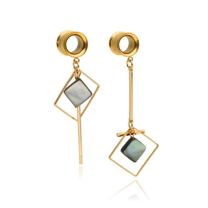 Cercei aurii lungi, Crazy Needles, 6mm, Alama, set de 1 pereche, 63x54mm