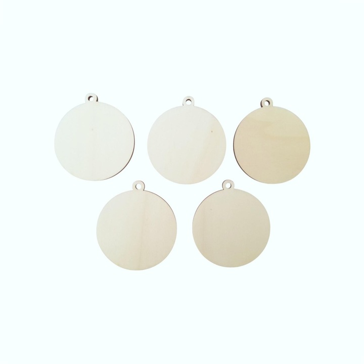 Set 5 bucati baza lemn blank, glob cu agatatoare, rotund, 7, 5cm