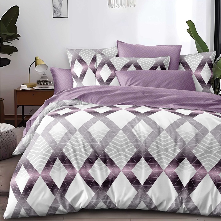 Икономично спално бельо 4 части, чаршаф 230x250 см и юрган 200x230 см, 2 калъфки за възглавници 50x70, Modern Lila ECN1