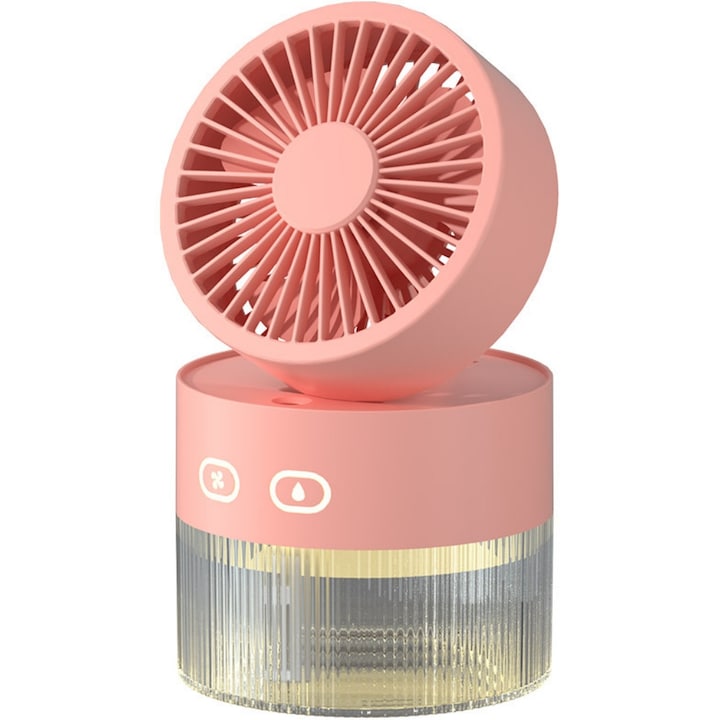 Ventilator multifunctional 3 in 1, RUIOMII, umidificator si lumina de noapte, roz, compact