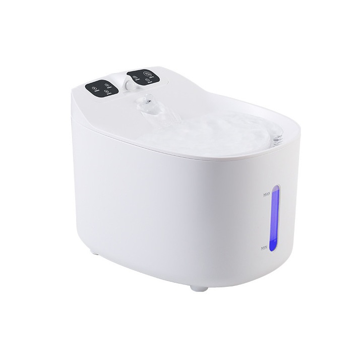 Dispenser automat de apa tip fantana pentru pisici si caini, cu purificare si filtrare prin carbune activ，capacitate 2.2L, silentios, hidratare neintrerupta a animalelor de companie, Alb