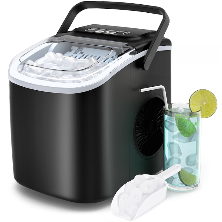 Masina de gheata cu manere, Bedee, capac transparent, zgomot redus, 294x290x222mm, neagra, set complet
