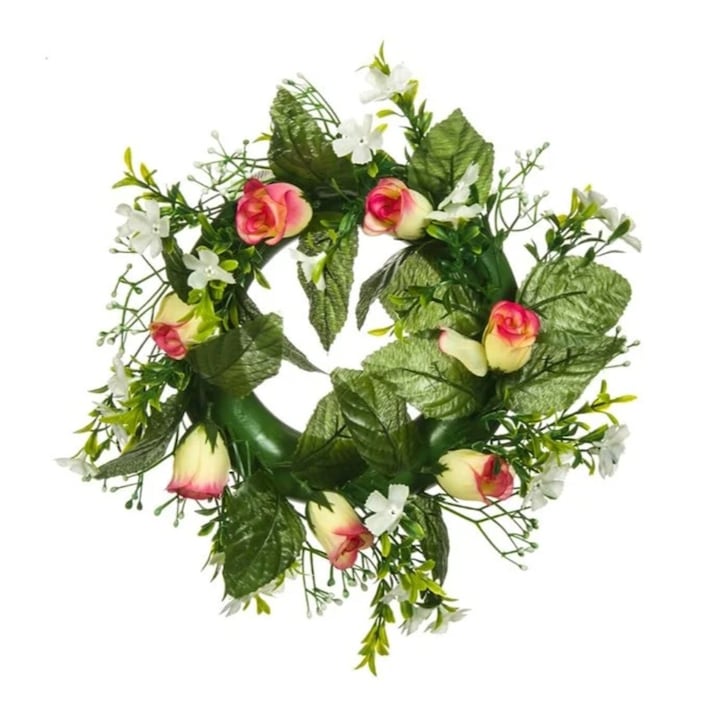 Coronita decorativa de primavara cu trandafiri, plastic, Ø24cm