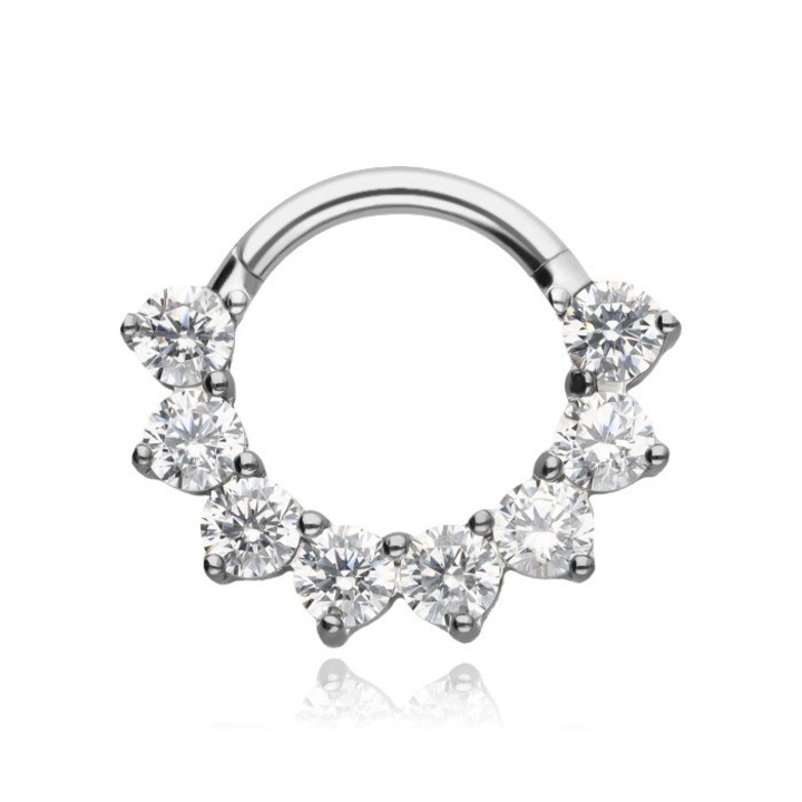 Cercei clicker din titan cu zirconiu alb, Crazy Needles, 14x12mm, argintii