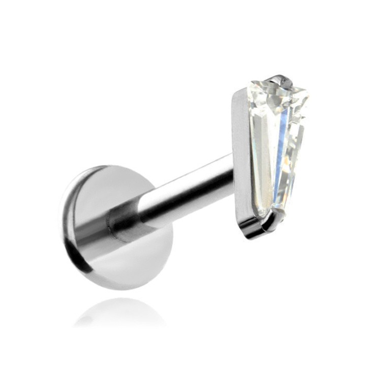 Cercel labret din titan cu zirconiu alb, Crazy Needles, argintii, 2x5mm