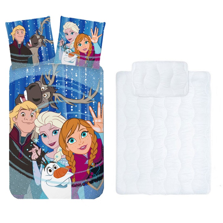 Set lenjerie pat copii Disney Frozen husa plapuma si set plapuma/perna 100x135 cm 40x60 cm (Friends)