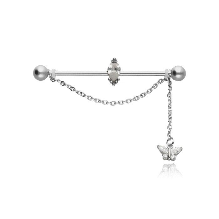 Crystal Circus 画面needles Cercel industrial Crazy Needles cu fluturas si cristale albe