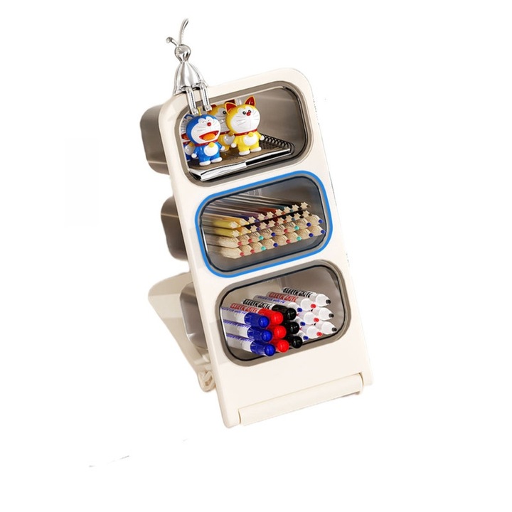 Organizator de Birou 3 in 1 cu Suport Detasabil - Cutii Depozitare pentru Creioane, Banda Adeziva si Notite | Design Modern si Practic