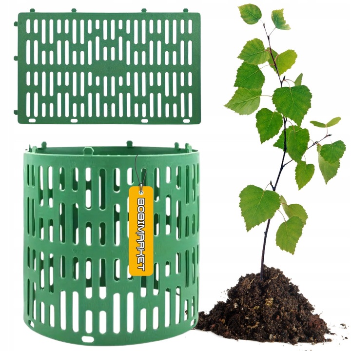 Protector pentru trunchi de copac, Regulator, Verde, Plastic, 25 cm x 38 cm, Constructie modulara, Perforat pentru ventilatie, Protectie impotriva deteriorarii