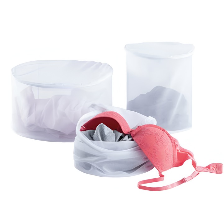 Set 3 Saculeti Dalip pentru Protectie Rufe Delicate, Organizare Spalare, Fermoar Sigur, Masina Spalat, Uscator, Lenjerie Intima, Sosete, Dresuri, Material Rezistent, Alb