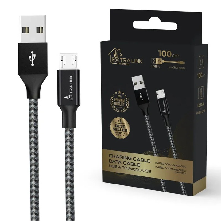 USB-A kábel - MICRO-USB Gyors és hatékony töltés 15W 100cm Extralink