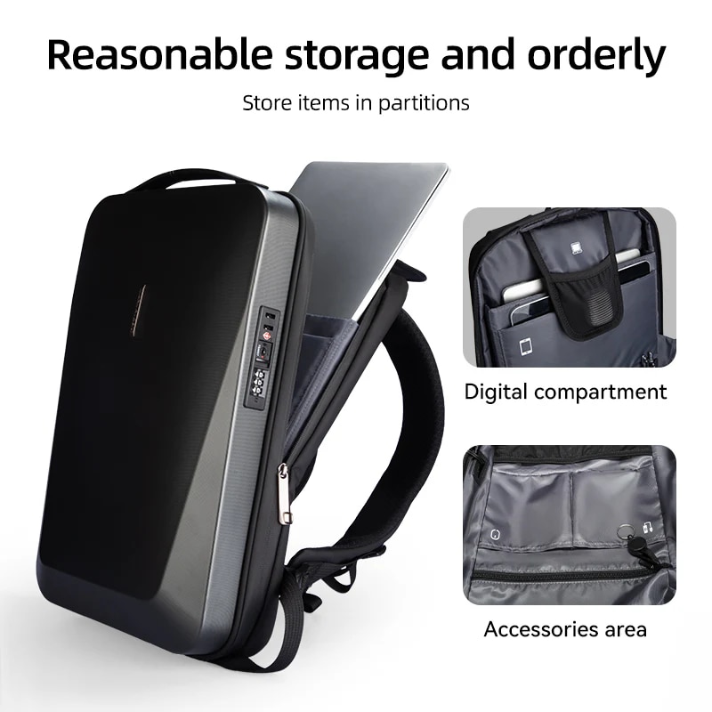 Rucsac antifurt, Mark Ryden, impermeabil, blocare TSA, port USB si micro USB, compatibil cu laptop 17.3 inch si tableta 12.9 inch, material oxford, carcasa dura ABS, fluier integrat in catarama, negru
