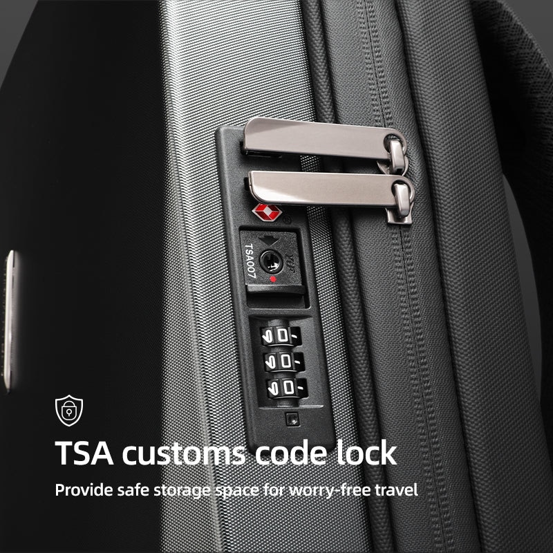 Rucsac antifurt, Mark Ryden, impermeabil, blocare TSA, port USB si micro USB, compatibil cu laptop 17.3 inch si tableta 12.9 inch, material oxford, carcasa dura ABS, fluier integrat in catarama, negru
