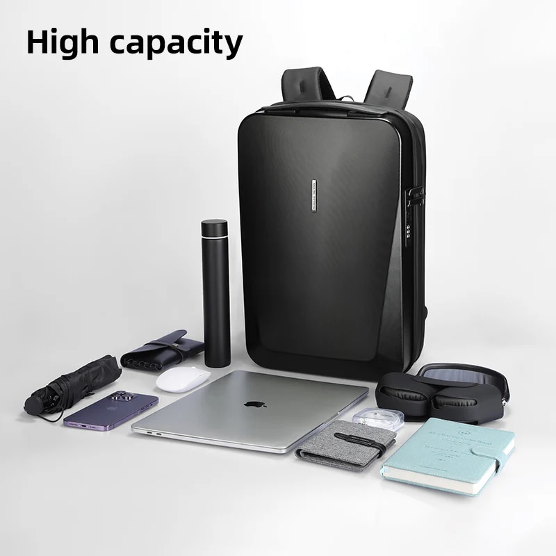 Rucsac antifurt, Mark Ryden, impermeabil, blocare TSA, port USB si micro USB, compatibil cu laptop 17.3 inch si tableta 12.9 inch, material oxford, carcasa dura ABS, fluier integrat in catarama, negru