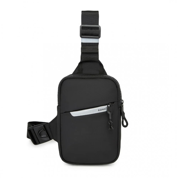 Könnyű crossbody táska, Kono, állítható pánt, több zseb utazáshoz és napi használatra, CEK2445, Fekete, 13 x 2.5 x 18 cm