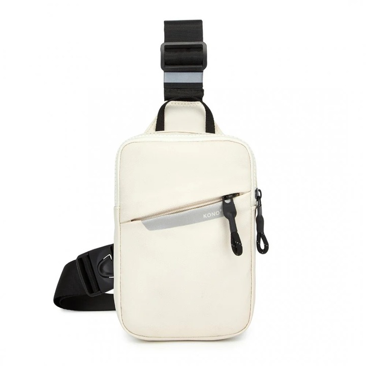 Könnyű crossbody táska, Kono, állítható pánt, több zseb utazáshoz és napi használatra, CEK2445, Bézs, 13 x 2.5 x 18 cm