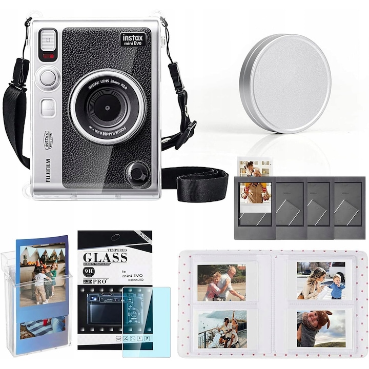 Set Carcasa 6in1 Carcasa + Sticla + Album 64x + Husa + Rame Fuji INSTAX Mini EVO, Transparent