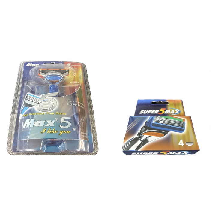 Set de aparate de ras Max 5 cu tehnologie cu 5 lame si 5 capete inlocuibile