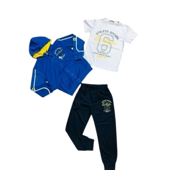 Compleu baieti bumbac - 3 piese, Alb/Albastru, 116-122 CM