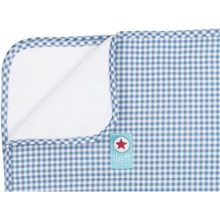 Babatakaró, prémium pamutból, bolyhos, kék kockás, 100x150cm