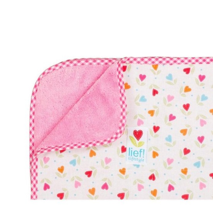 Babatakaró, prémium pamutból, bolyhos, rózsaszín szívecskékkel, 100x150cm