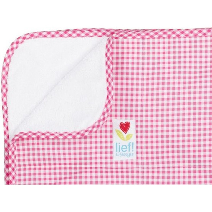 Babatakaró, prémium pamutból, bolyhos, rózsaszín kockás, 100x150cm