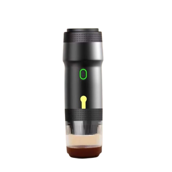 Espressor portabil, cafea macinata, capsule Nespresso, Nescafe, Dolce Gusto, mod incalzire apa, baterie 2500 mAh, putere 72W
