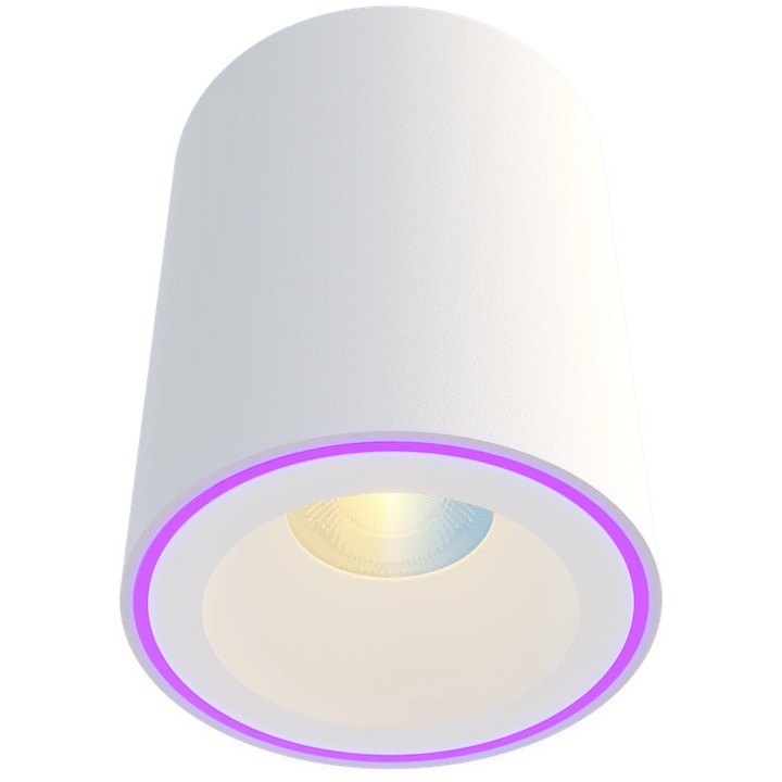 Spot de tavan LED Calex Smart Halo 10cm, RGB, lumina alba si colorata, 500 lumeni, 6.5W, IP20, Alb, Clasa Energetica G
