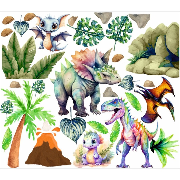 Stickere Decorative Perete Dinozauri – Autocolant Textil Premium, Repozitionabil