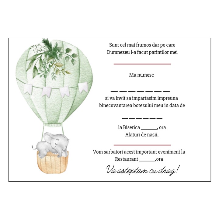 Invitatie BOTEZ 10x15 cm cu plic, Model 22