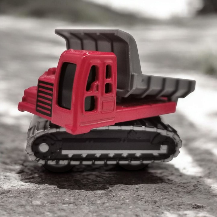 Utilaj de constructie din metal, DieCast Workforce, 7 cm, cu mecanism Pull-Back, cutie plastic interconectabila, Rosu, Vision XXI