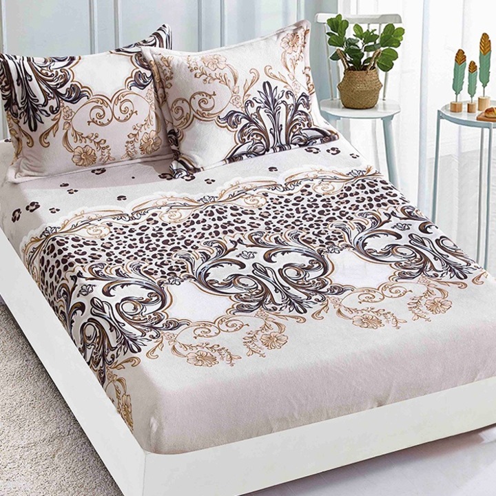 Set cearsaf de pat cocolino si 2 fete de perna pentru 2 persoane, Dormy, Mellie, 180x200 cm, Microfibra