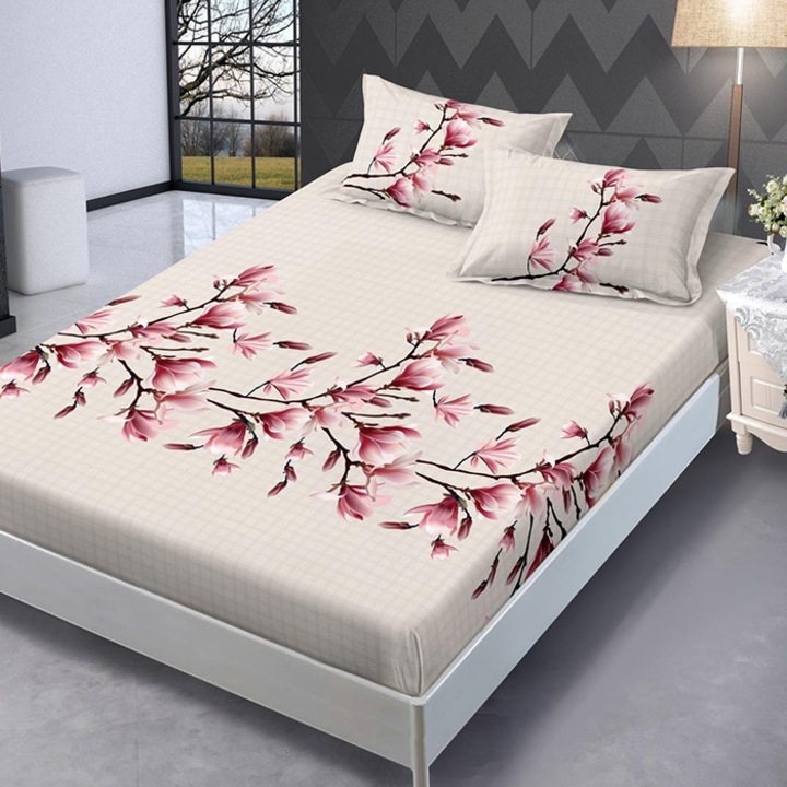 Set cearsaf de pat si 2 fete de perna pentru 2 persoane, Pucioasa, Lucas, 180x200 cm, Finet