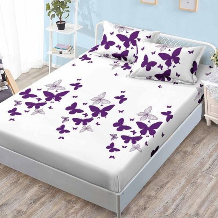 Set cearsaf de pat si 2 fete de perna pentru 2 persoane, Pucioasa, Spin, 180x200 cm, Finet