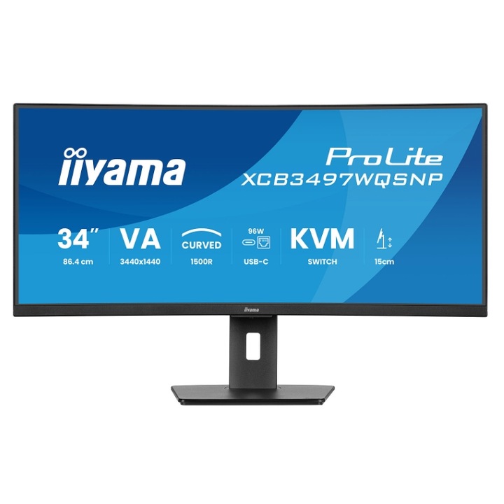 Iiyama 34" XCB3497WQSNP-B1 VA LED monitor, WQHD 3440 x 1440, HDMI, DisplayPort, hangszórók, ívelt képernyő fekete