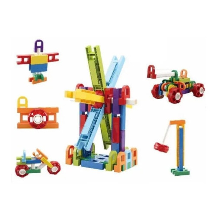 Joc creativ de constructie pentru copii, 40 piese, 10 modele, Multicolor, 3 ani +