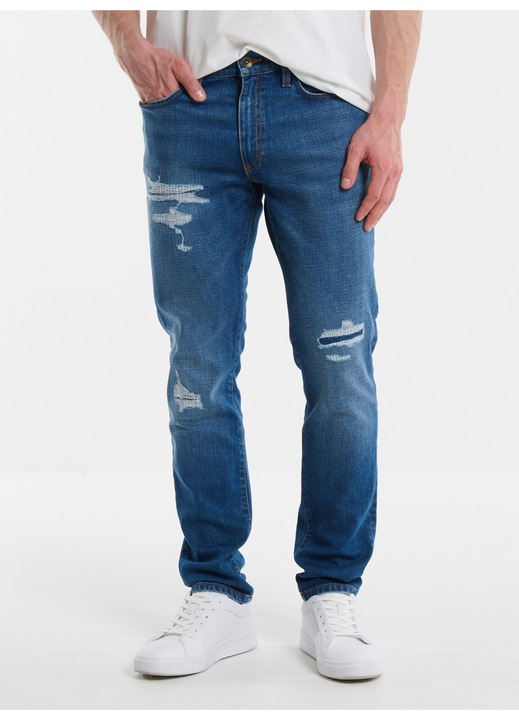 Blugi barbati Big Star Terry Carrot 419, conici, albastri, denim elastic, design cu 5 buzunare