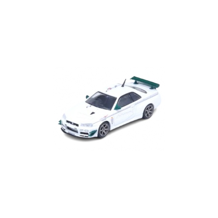 Inno64 Autó Model 1/64 Nissan Skyline GT-R R34 V-Spec Mine's, fehér/zöld