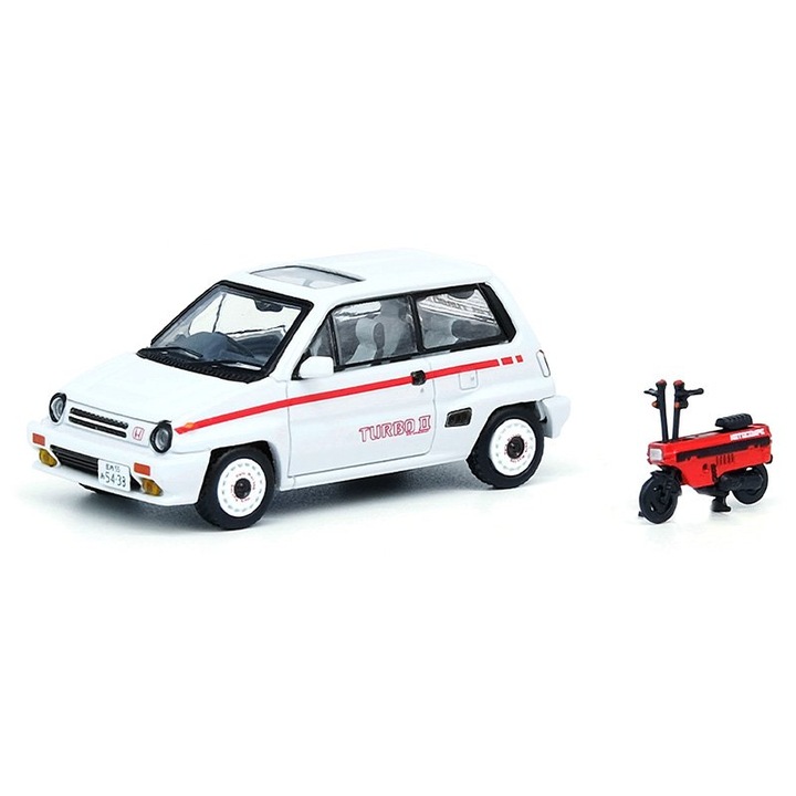 Modell autó Honda City Turbo II 1984 & Motocompo, fehér, 1:64 Inno64