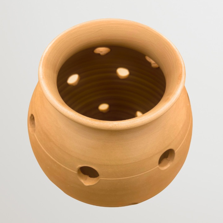 Recipient pentru compost, LUTOYA Made in Romania, artizanal, din ceramica, lut, natural, sustenabil, transforma risipa in compost, capacitate 5L, Large, Maro Natur