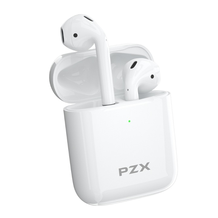 Casti Wireless PZX L18, casti Bluetooth, purtare confortabila, carcasa de incarcare compacta, alb